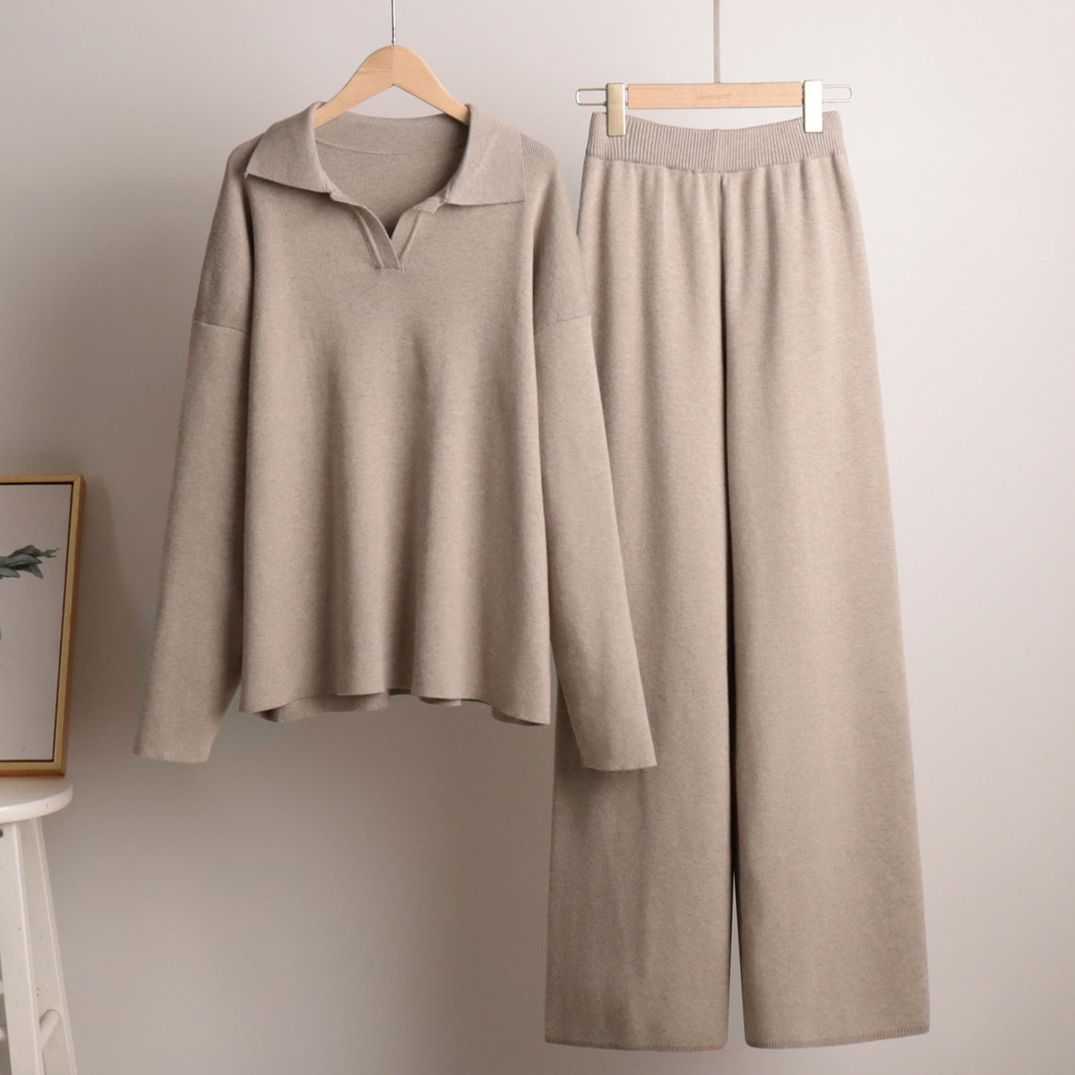 Women's Oversized Knit Set with Polo Collar