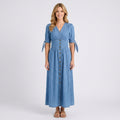 Maxi Dress – Button Front Tie Sleeve Casual Style