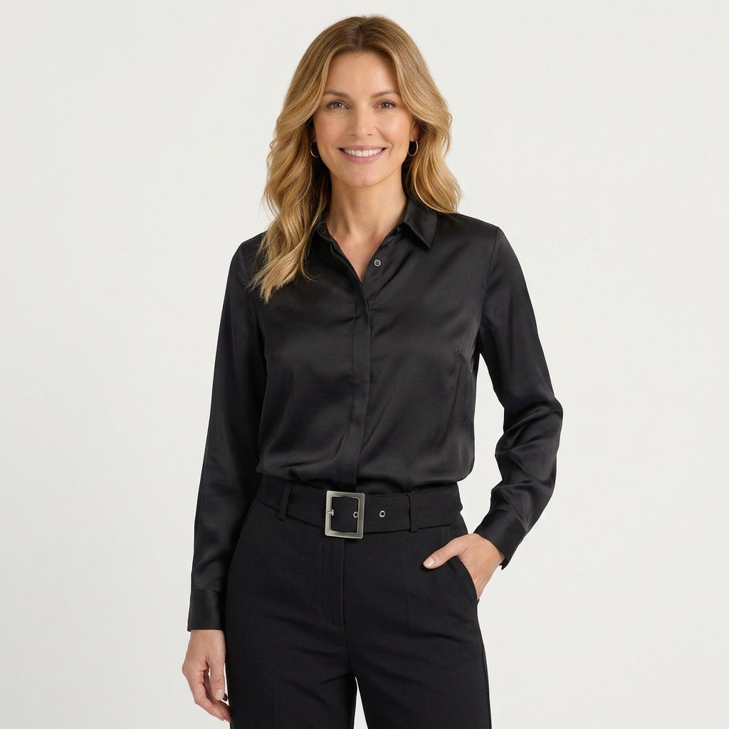 Women’s Long Sleeve Button Up Shirt – Collared Work Blouse Style