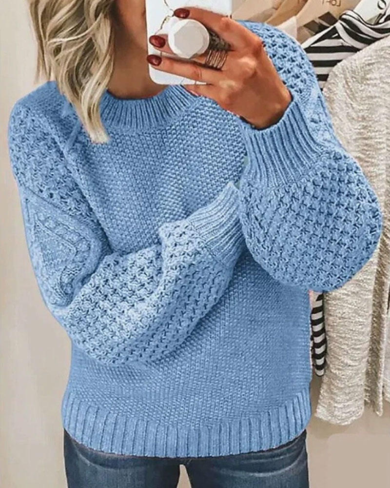 Women's Chunky Textured Knit Lantern Sleeve Sweater
