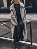 Cardigan long à revers pour femme, oversize, en maille côtelée épaisse