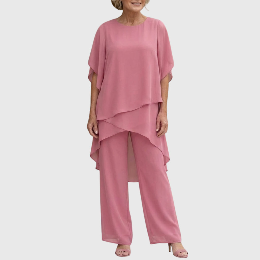 Tiered Chiffon Cape Sleeve Top &amp; Trouser Set