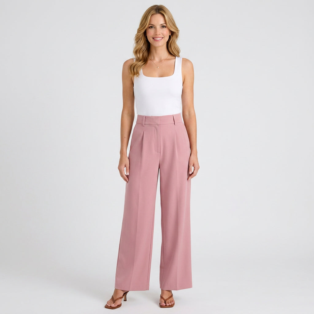 Women’s High Waisted Wide Leg Pants – Tailored Pleated Trouser Style