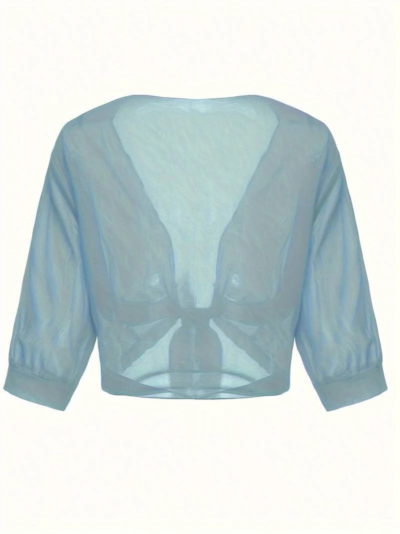 Sheer Tie-Front Cropped Chiffon Cardigan