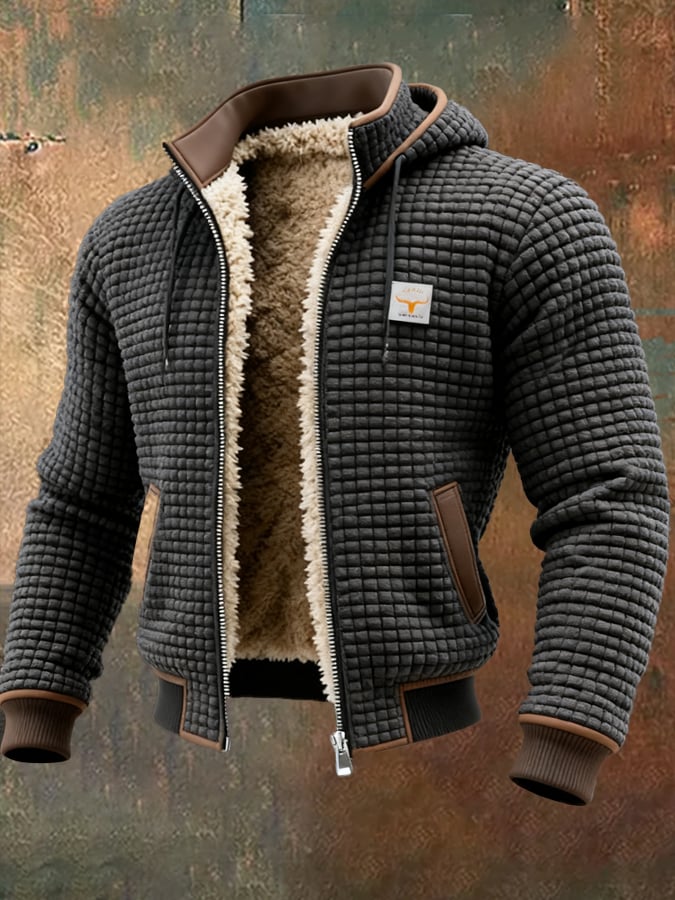 Veste à capuche texturée pour homme, entièrement zippée et doublée en sherpa