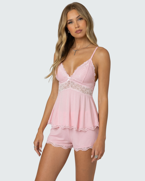 Cami Set – Lace Trim Shorts Sleepwear Style