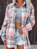 Surchemise-chemise en flanelle à carreaux oversize pour femme, boutonnée