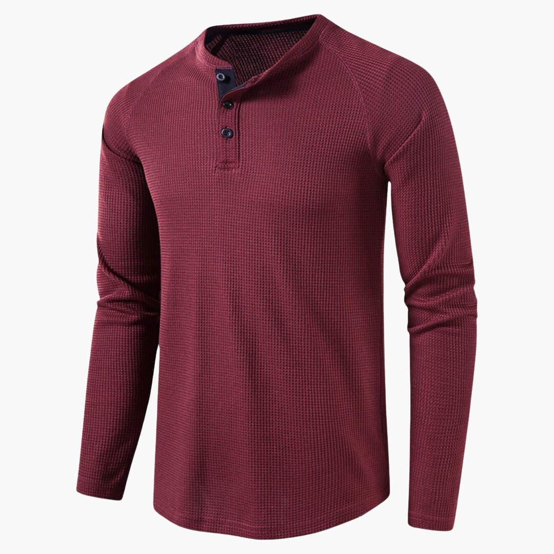Men's Waffle Knit Henley with Raglan Sleeves