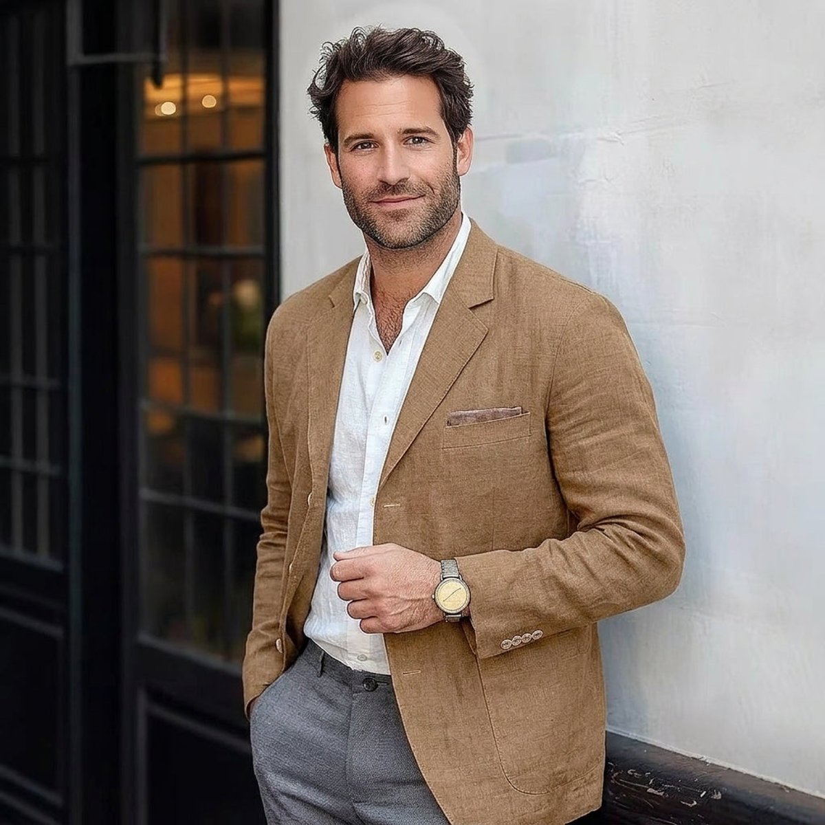 Men's Unstructured Linen Blend Notch Lapel Blazer