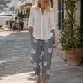 Dandelion Print Cropped Trousers with Asymmetric Hem