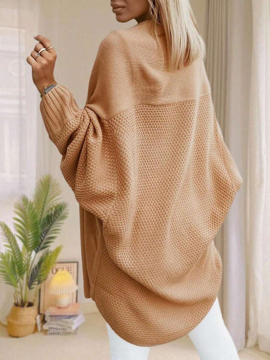 Women's Batwing Sleeve Textured Knit Longline Cardigan