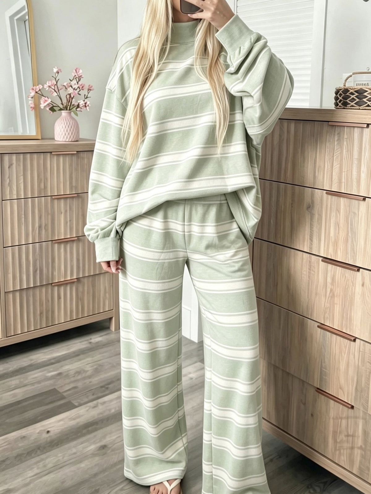Women's striped oversized sweatshirt and wide-leg trouser set