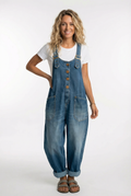 Salopette en denim pour femme, boutonnée sur le devant, avec poches