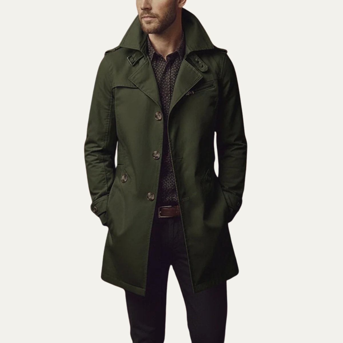 Men's Double-Breasted Longline Trench Coat