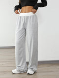 Contrast Waistband Wide Leg Sweatpants with Drawstring