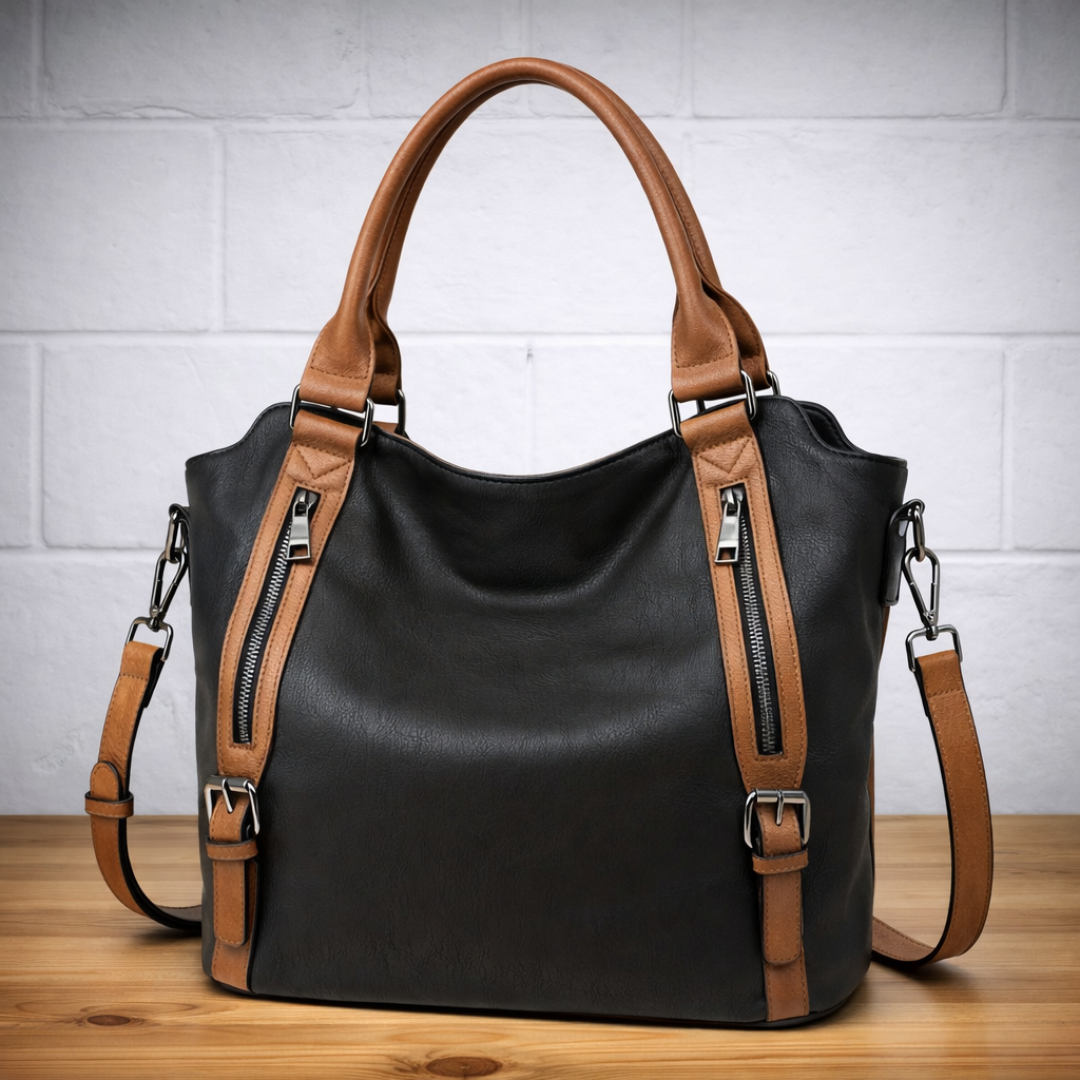 Slouchy Zip Detail Tote Bag with Buckle Straps