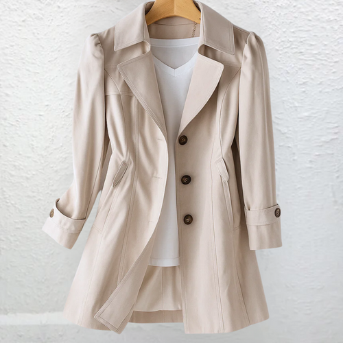 Classic Belted Trench Coat with Tortoise Buttons