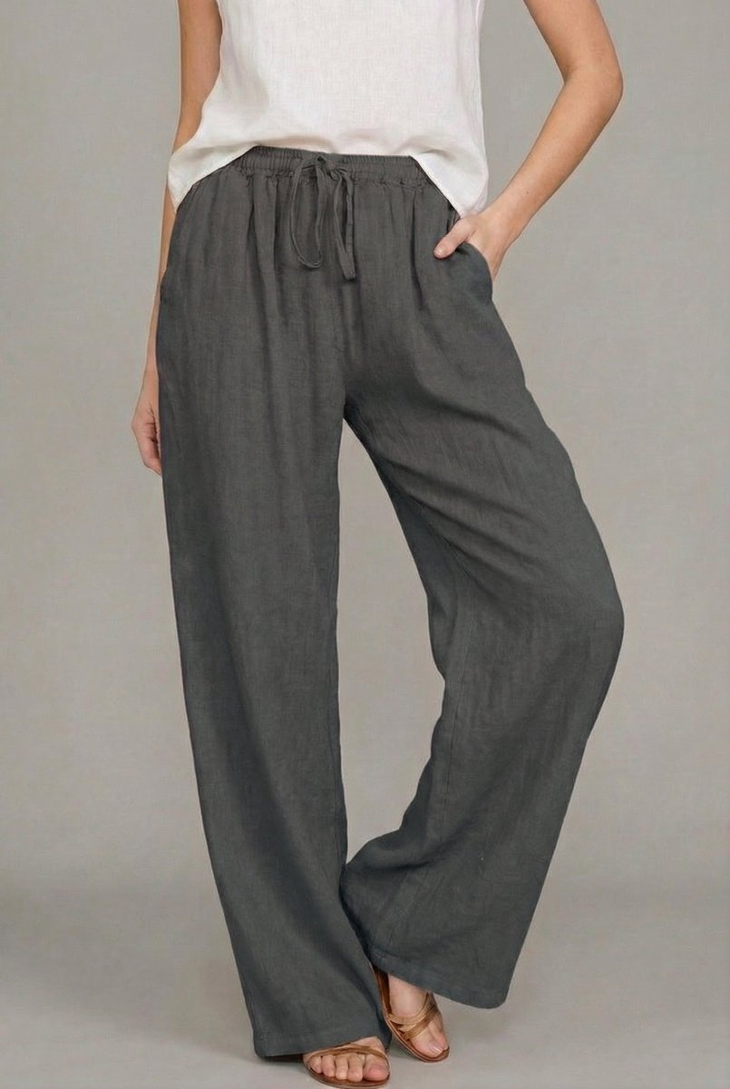 Pantalon large en lin avec taille à cordon