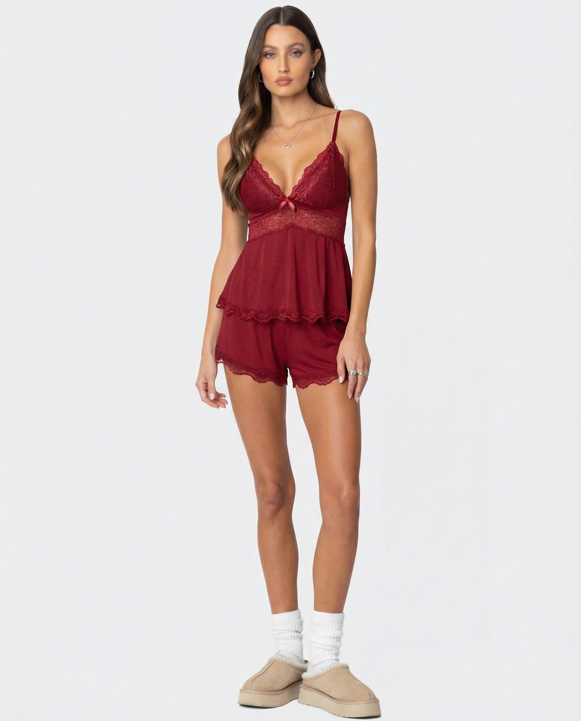 Cami Set – Lace Trim Shorts Sleepwear Style