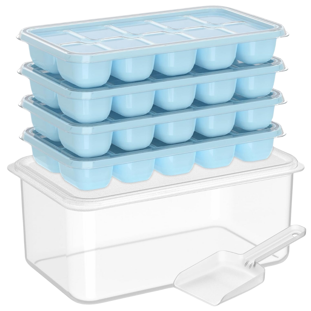 Stackable Ice Cube Tray Set with Storage Bin and Scoop