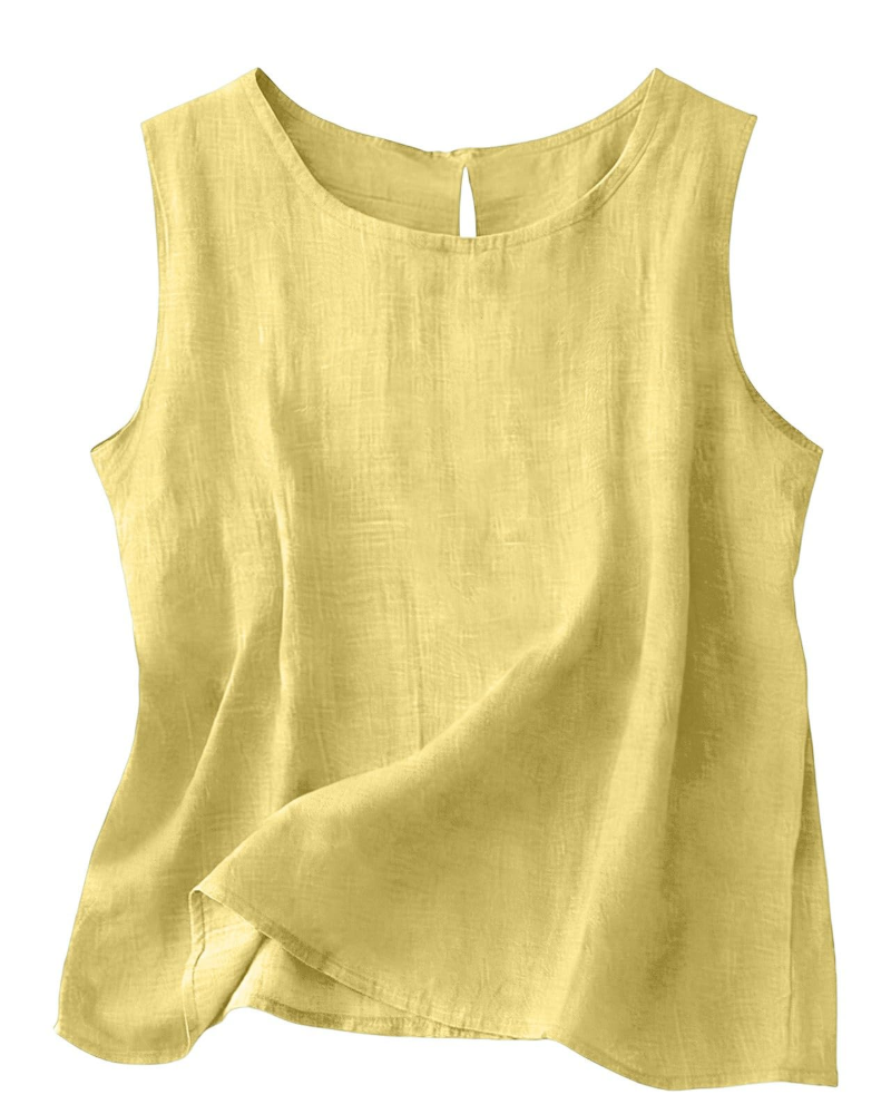 Linen Sleeveless Tank Top with Round Neckline