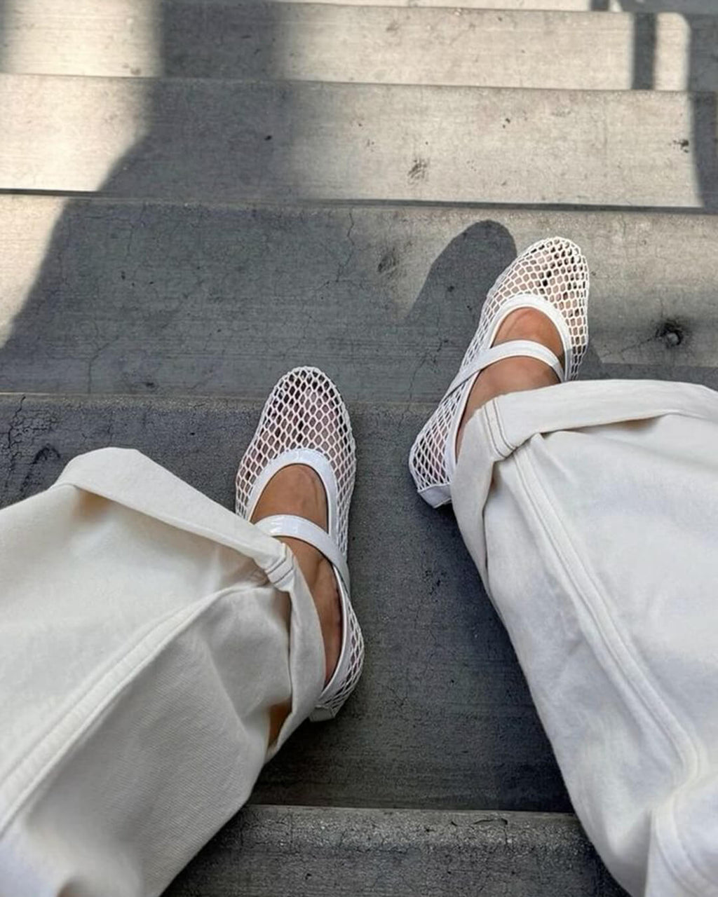 Mesh Mary Jane Flats with Buckle Strap Detail