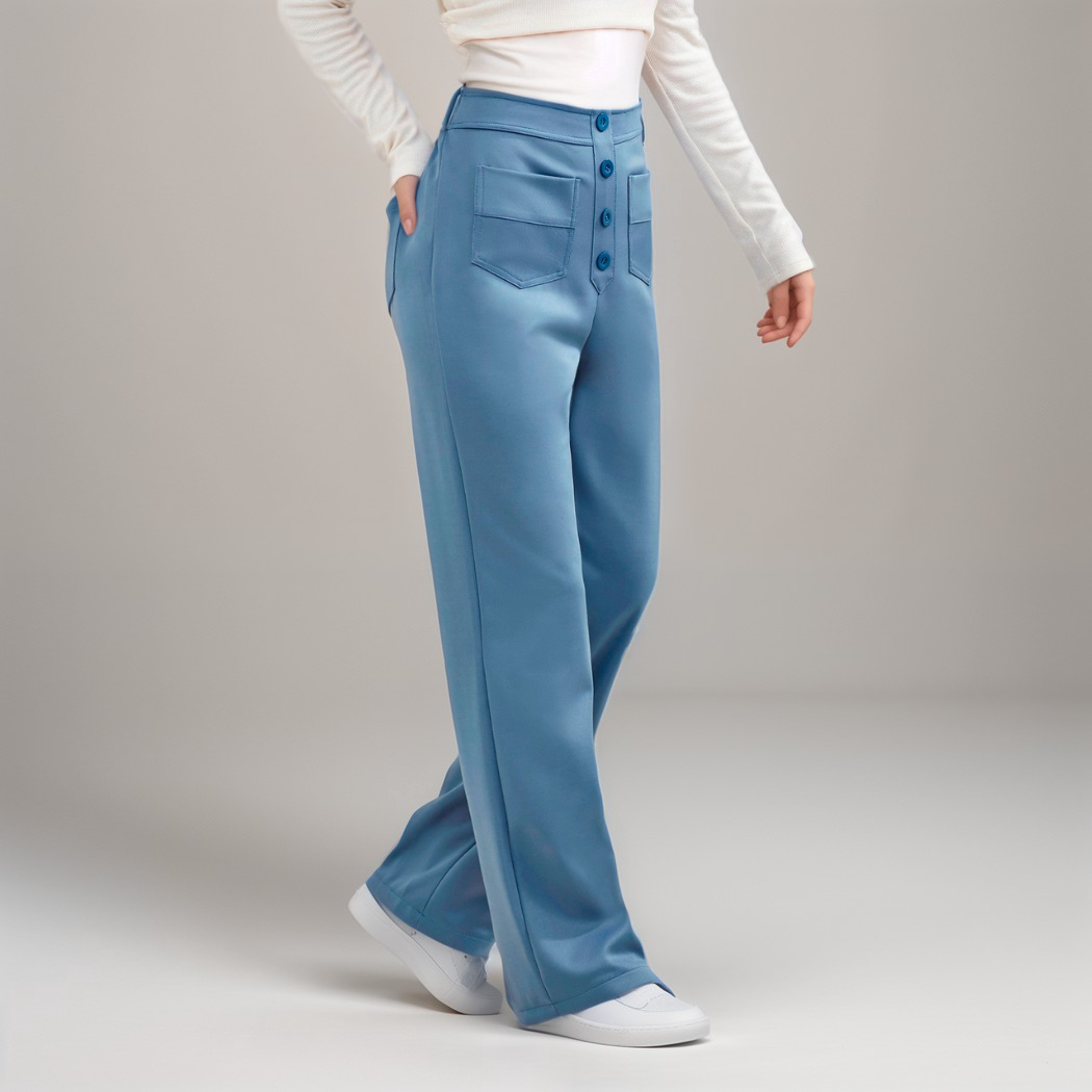 High-Waisted Wide Leg Trousers with Button Front