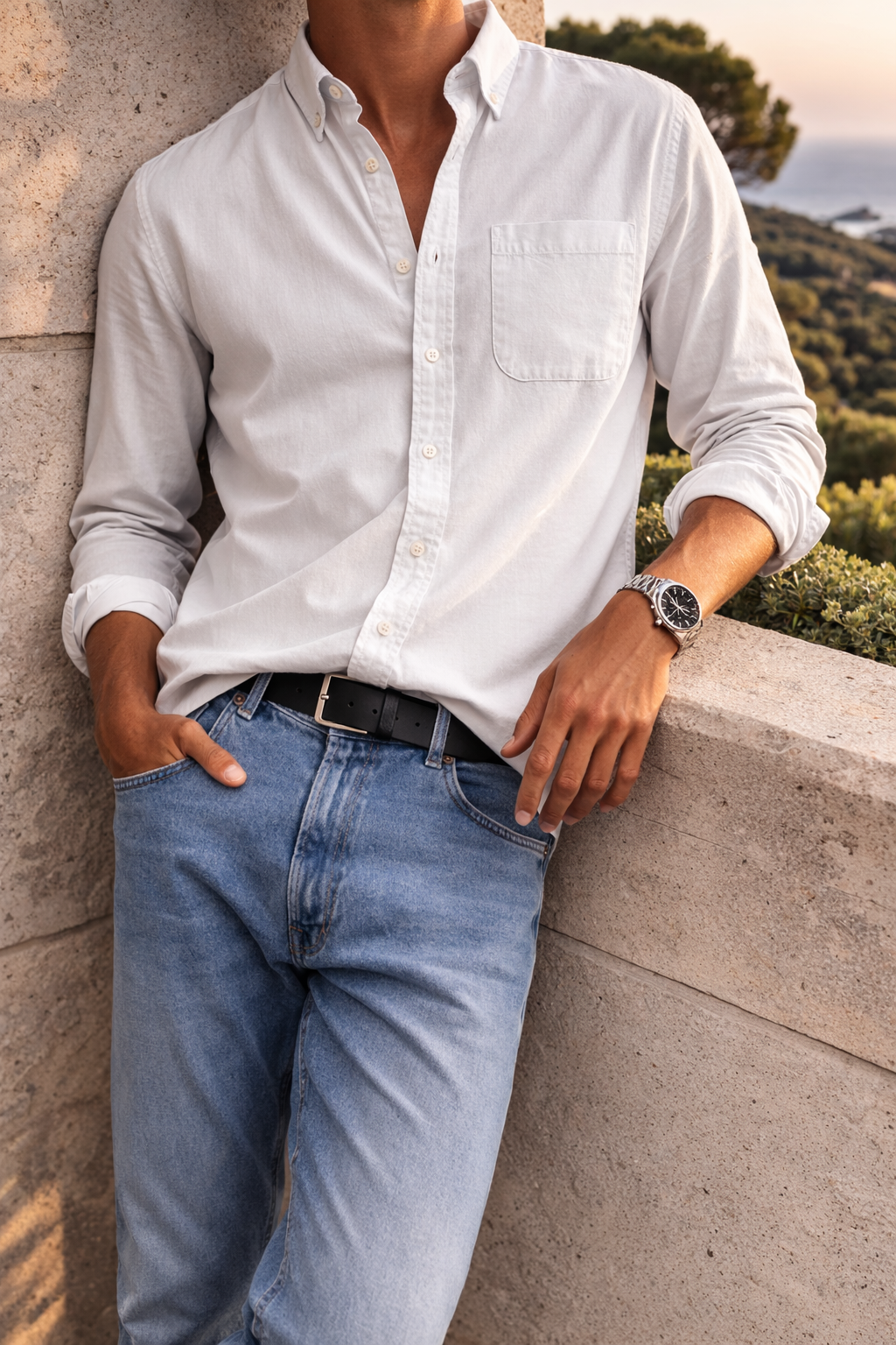 Chemise en coton à manches longues avec col boutonné