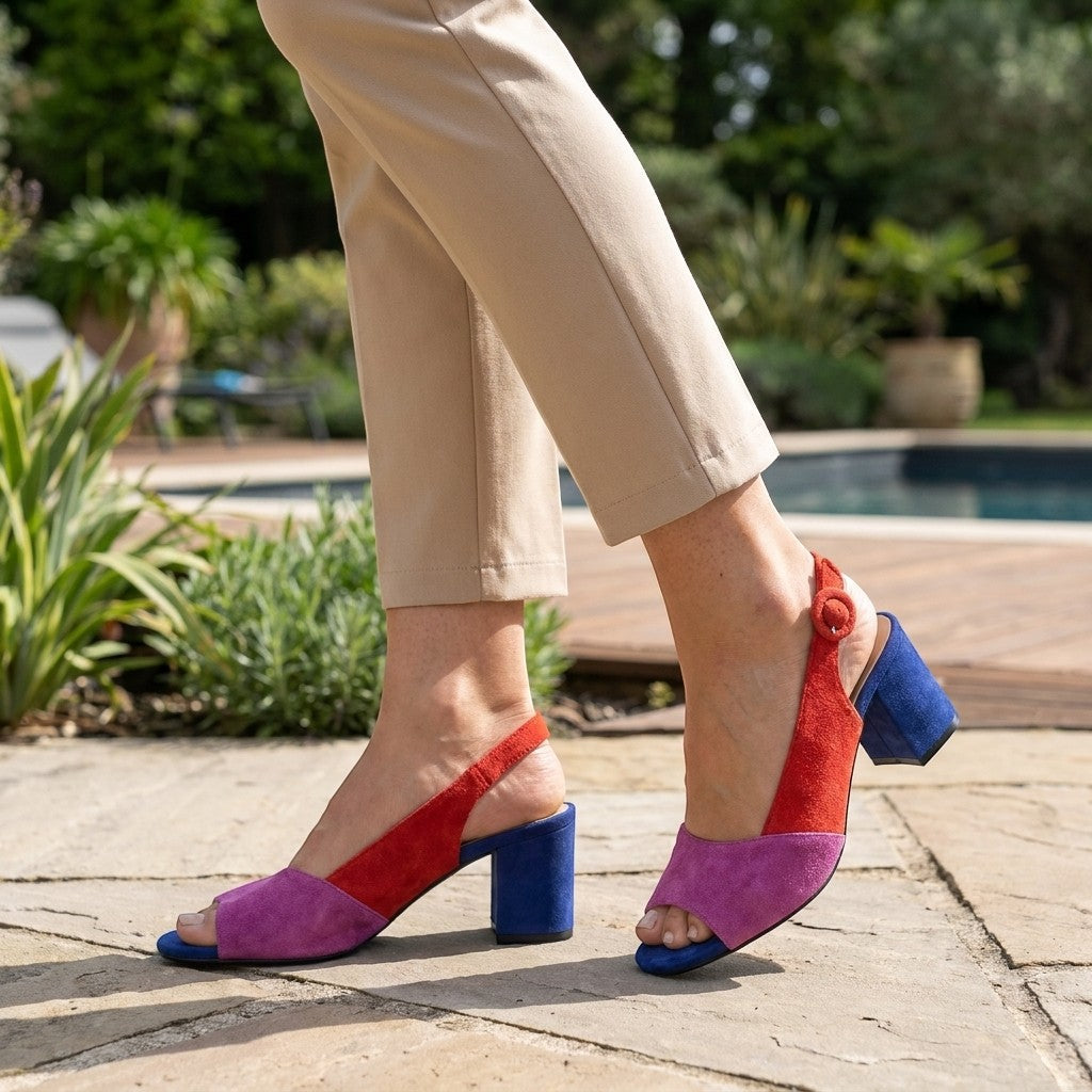 Colour Block Slingback Block Heel Sandals