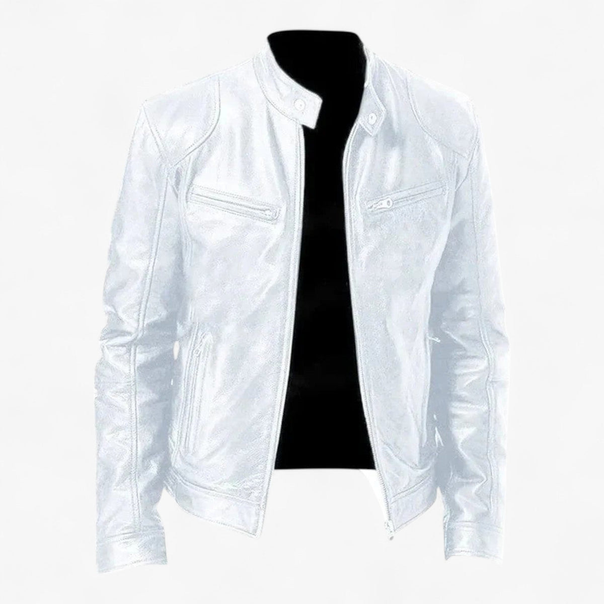 Men's Faux Leather Snap-Collar Moto Jacket