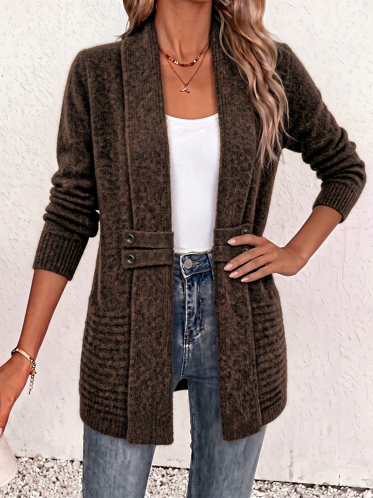 Women’s Shawl Collar Open Front Knit Cardigan