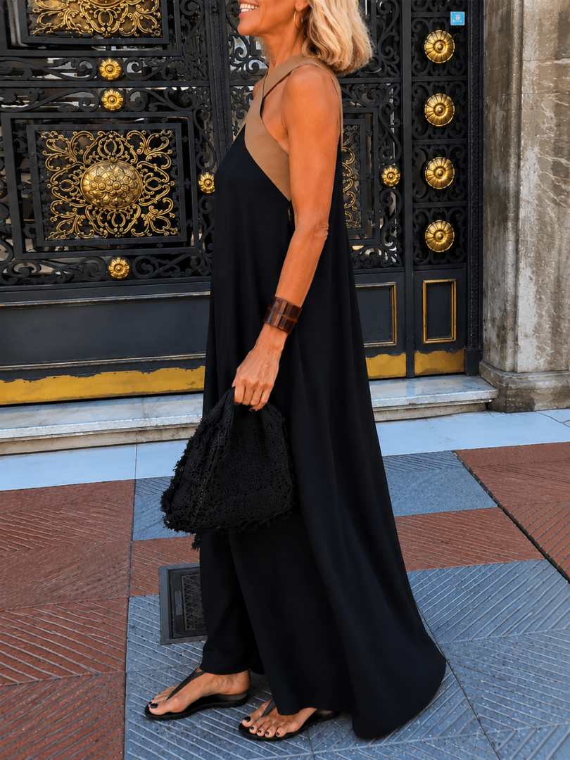 Colour Block Cross-Front Halter Maxi Dress