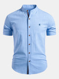 Short Sleeve Linen Shirt with Mandarin Collar