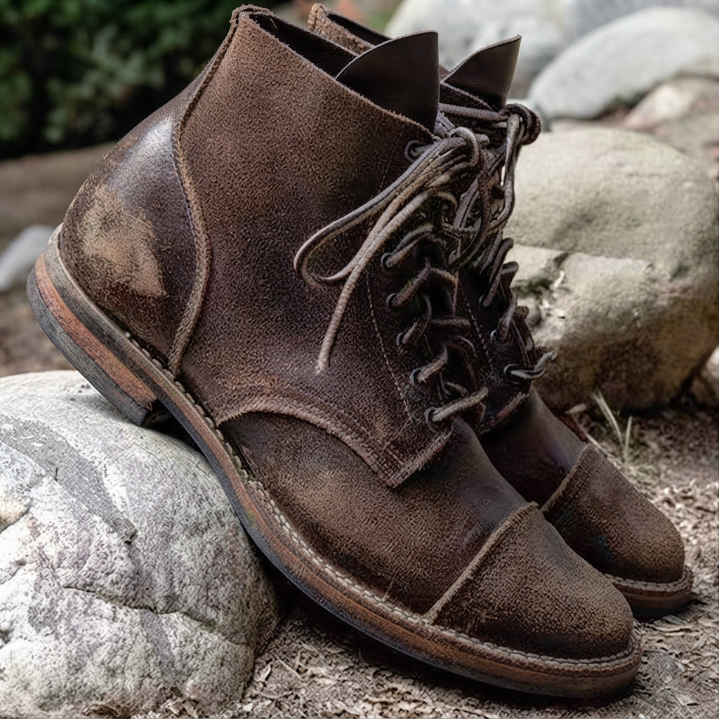 Men's Vintage Distressed Leather Lace-Up Boots