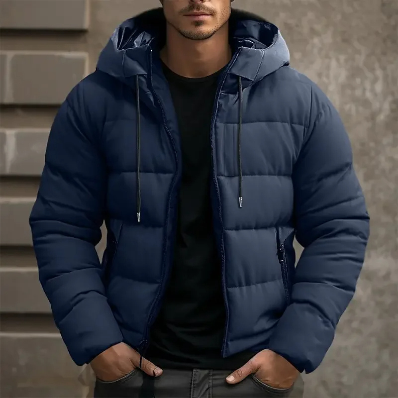 Men's hooded quilted puffer jacket with full-zip front and zipped pockets