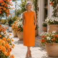 Linen Blend Sleeveless Shift Midi Dress