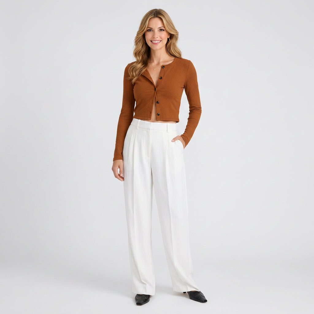 Women’s High Waisted Wide Leg Pants – Tailored Pleated Trouser Style