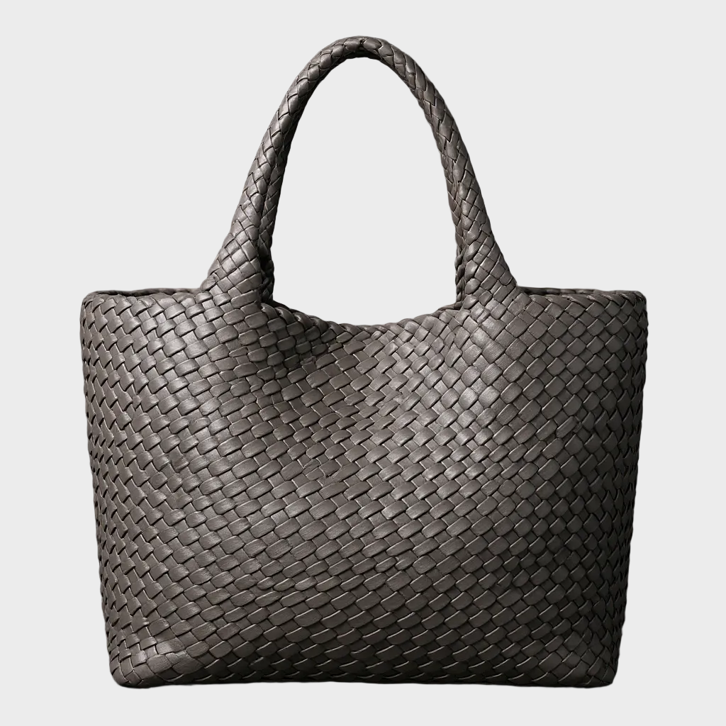 Women's woven tote bag with braided shoulder handles