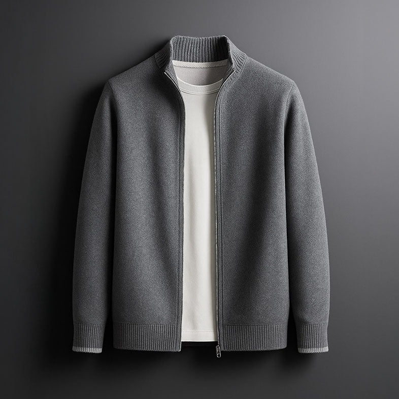 Men's Stand Collar Zip-Up Knit Cardigan