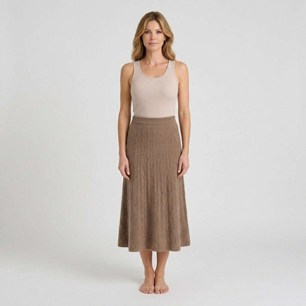 Women’s Knit Midi Skirt A Line – Textured Pull On Sweater Skirt