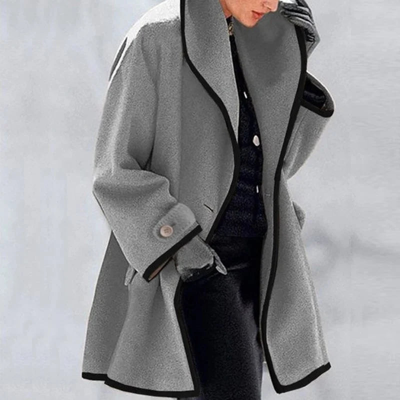 Women's Contrast Trim Oversized Collar Wool-Feel Coat
