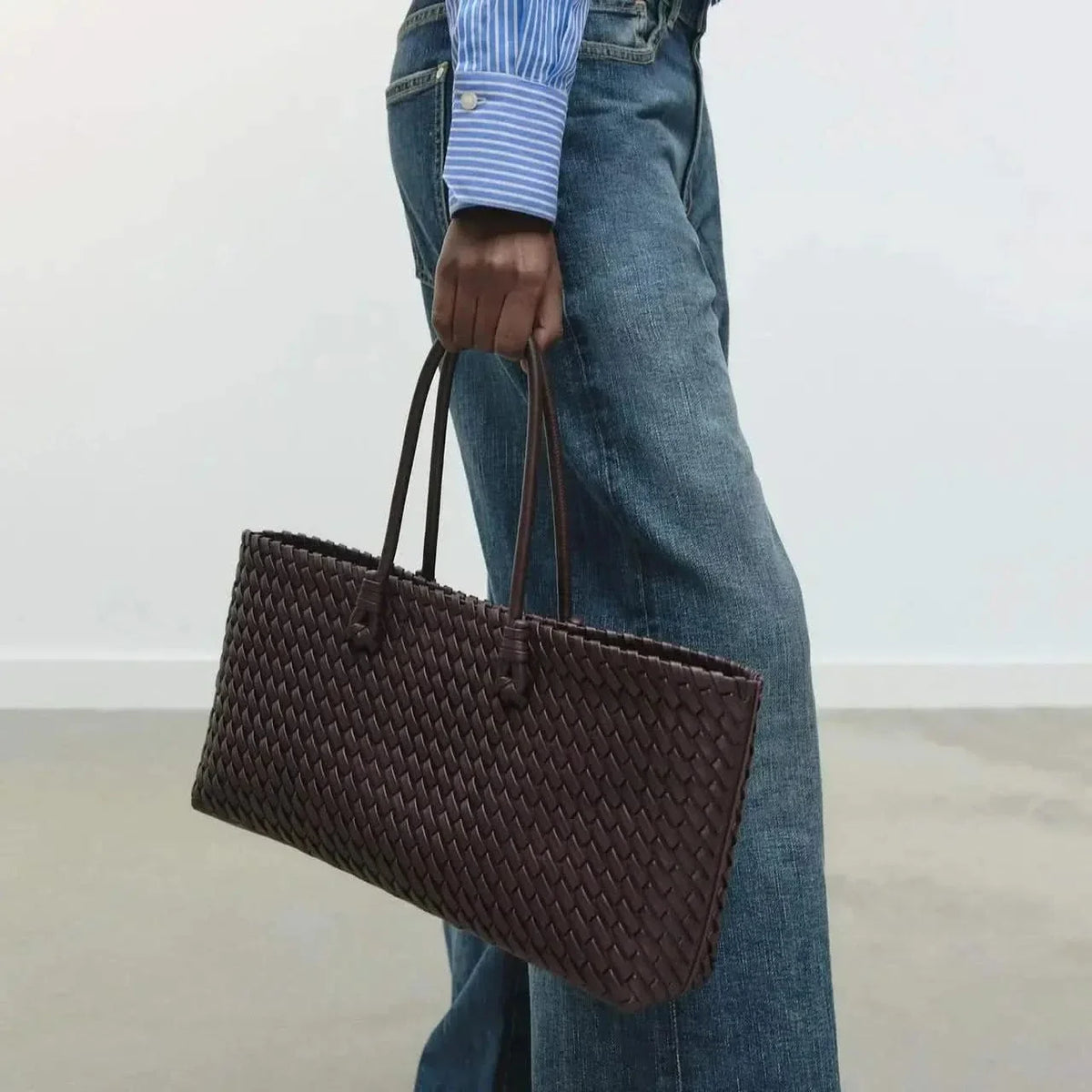 Women's Woven Leather Structured Tote Bag