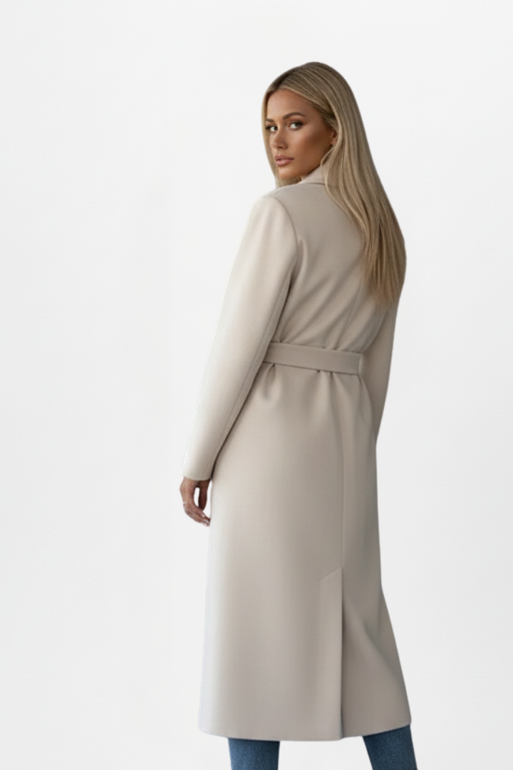 Long trench-coat pour femme, croisé à double boutonnage et ceinturé