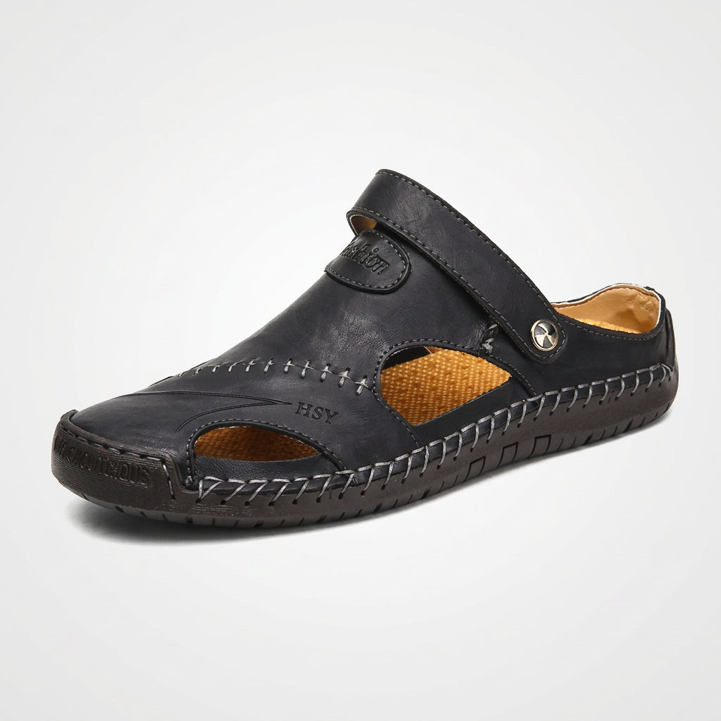 Hand-Stitched Leather Closed-Toe Sandals for Men