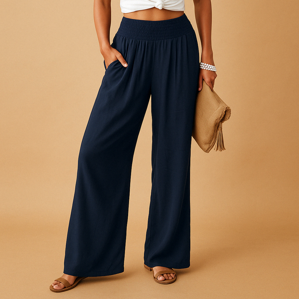 Women's Wide Leg Trousers with Smocked Waist