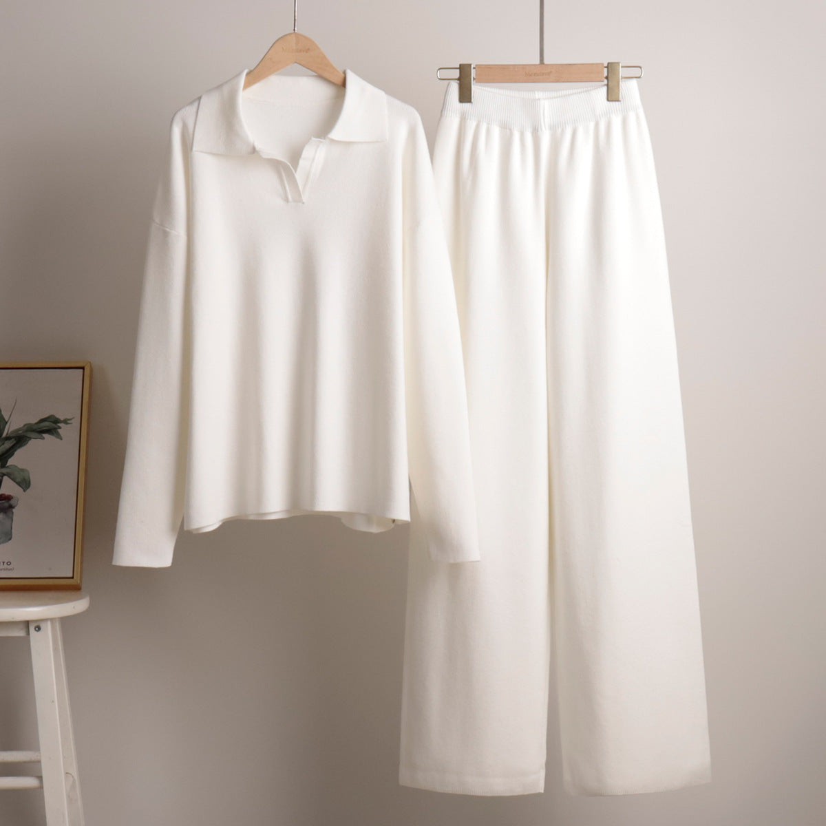Women's Oversized Knit Set with Polo Collar