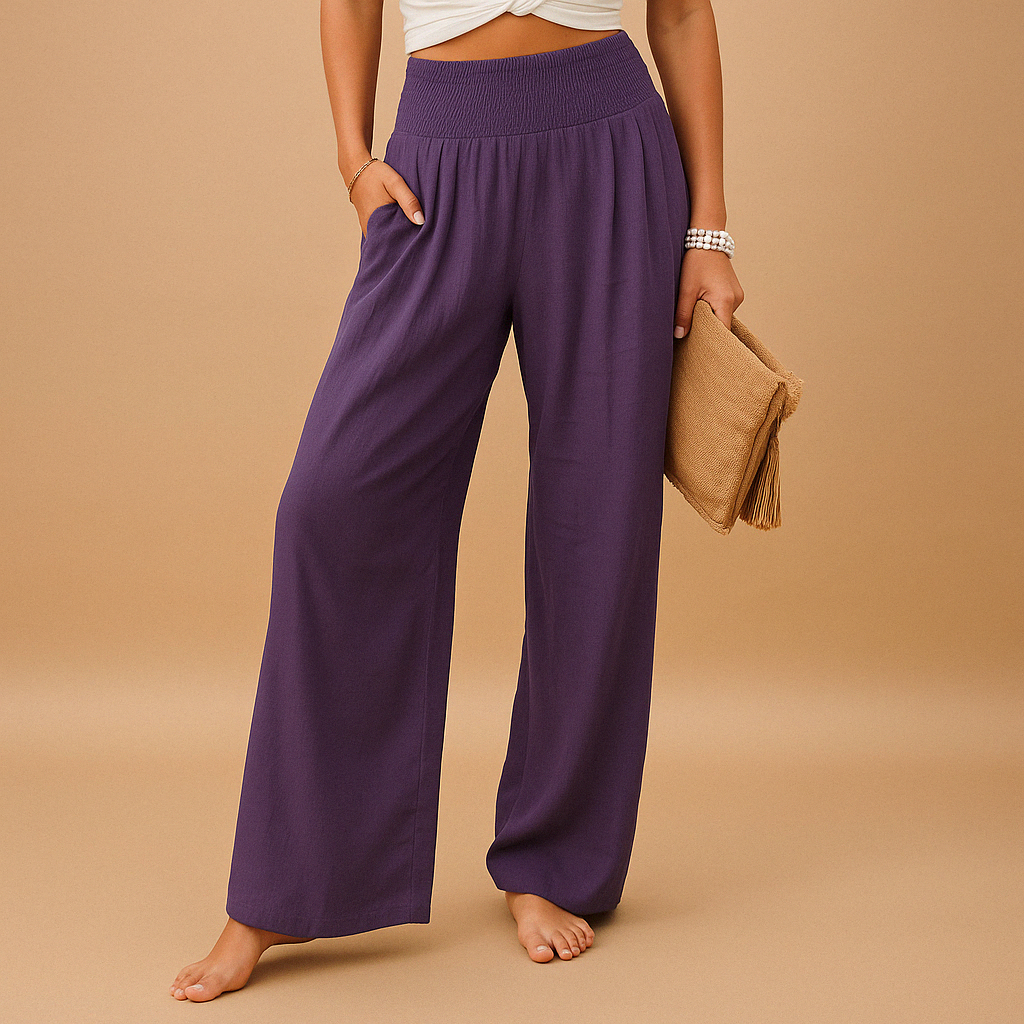 Women's Wide Leg Trousers with Smocked Waist