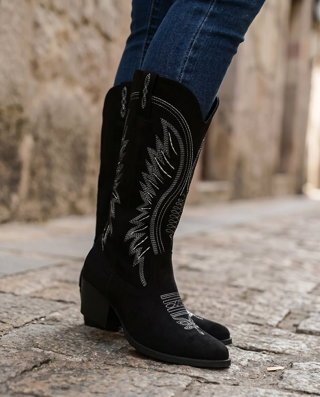 Bottes western brodées montantes jusqu’au genou pour femme