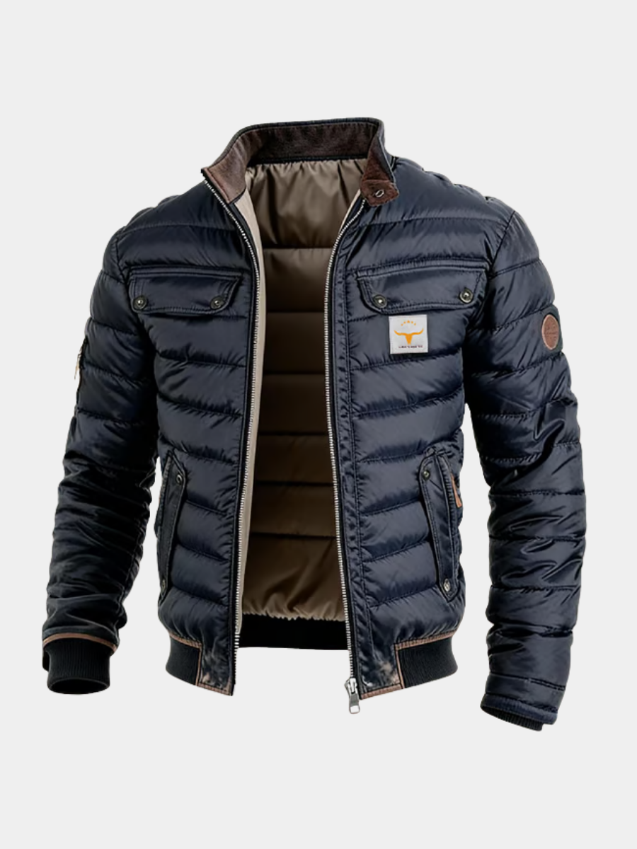 Men's Quilted Puffer Jacket with Flap Pockets