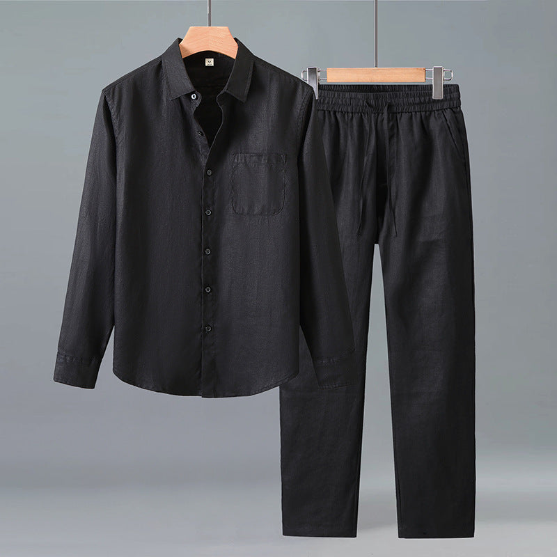 Men's Linen Shirt & Elastic Waist Trouser Set